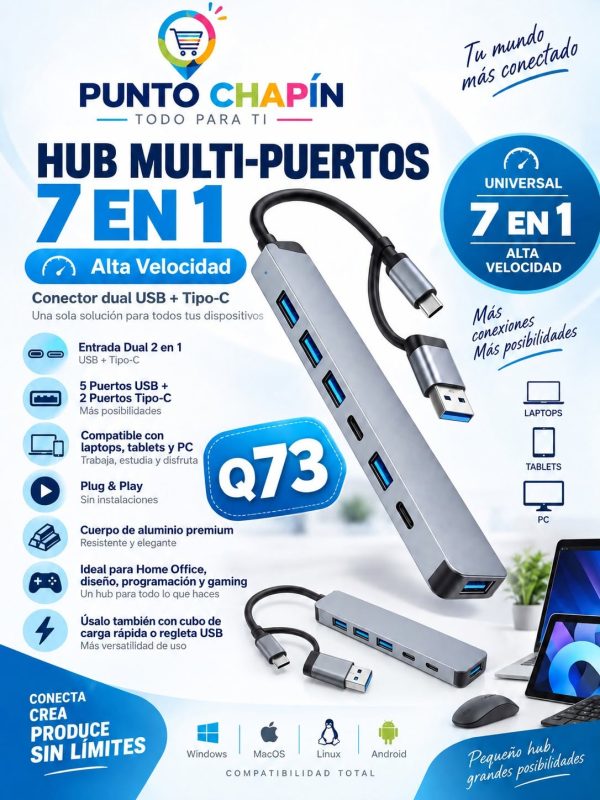 813432327_122137555191232530_3430152278224403491_n Hub Multi-puertos 7 en 1 de alta velocidad.