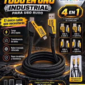 Cable Todo en Uno Industrial 4 en 1 para Uso Rudo - Carga Ultra Rápida